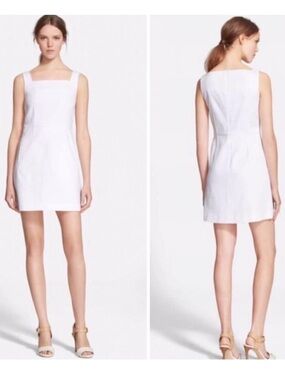 Tory Burch White Square Neck Cotton Pique A-Line Dress Size 0